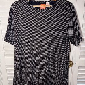 IZ & Co Navy Floral Cotton Blouse Size Large Short Sleeve Casual Top